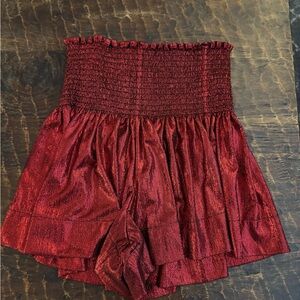 QUEEN OF SPARKLES Shimmering Red High Waist Shorts